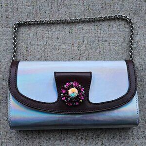 Gina Women Handbag Multi Color Shades White Clutch Purse Chain Bag Made in Italy